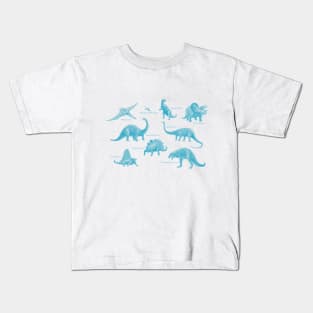 Dinosaur Montage (Blue) Kids T-Shirt